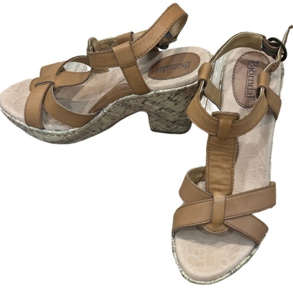 BJORENDAL leather side buckle sandals with cork sole and heel - Picture 10 of 13